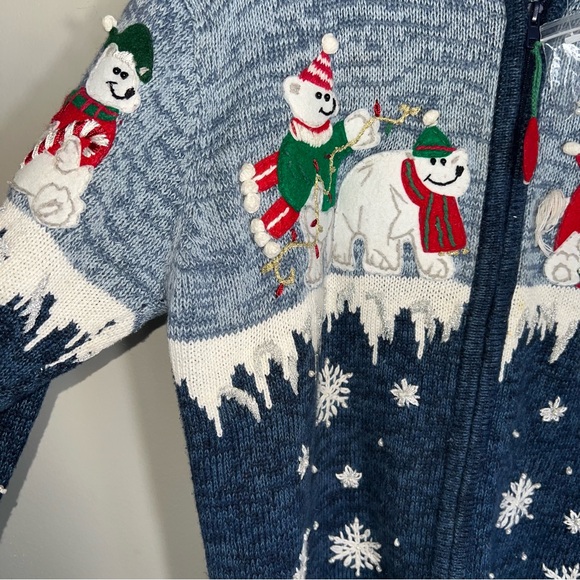 Tiara International Vintage Cardigan Sweater-Full Zip-Polar Bears-Large - Picture 7 of 8